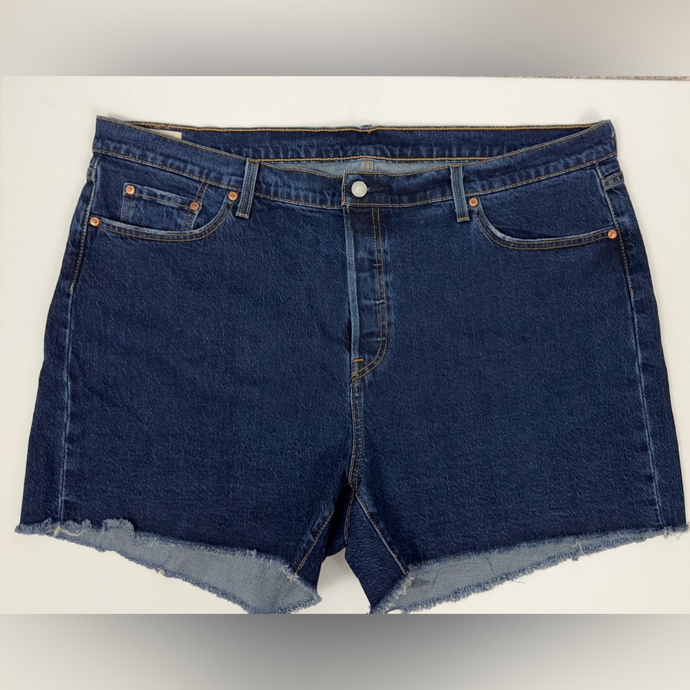 Levi Strauss 501 Original Cut Dark Wash Button Fly Frayed Edge Jean Shor…